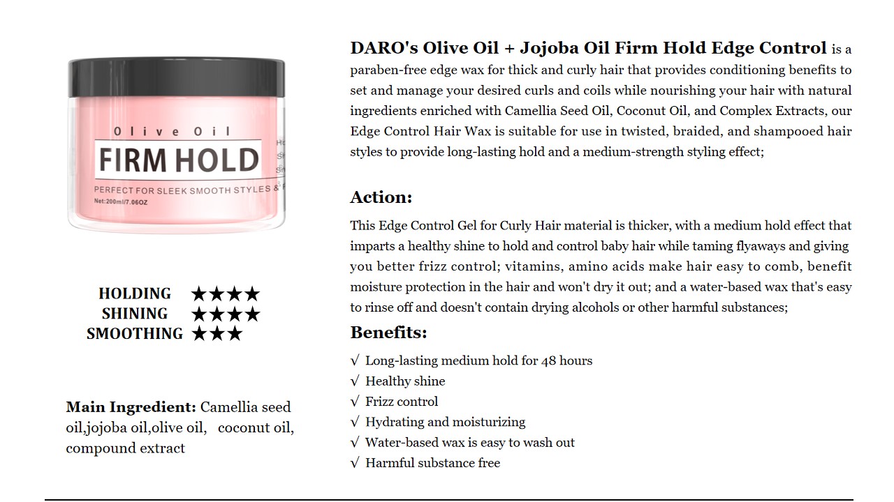 8 DAROs Azeite + Óleo de Jojoba Firm Hold Edge Control